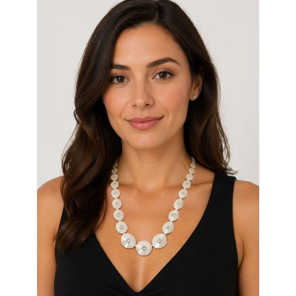 Grayce By Molly Sims White/Ivory Dot Disc Enamel Necklace. New in Box. NIB